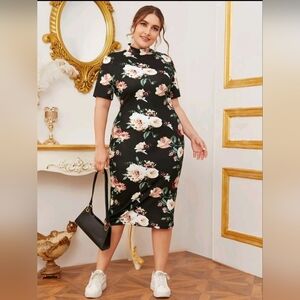 Mock neck floral print dress